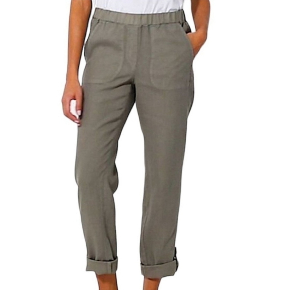 J. Jill Green Garment Dyed Linen Roll Tab‎ Pull-on Pants Size Medium M